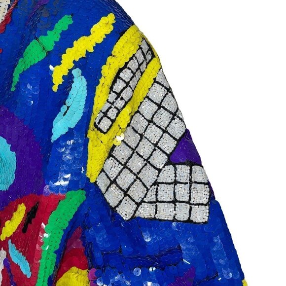 Gantos Vintage 1980s Womens Bomber Jacket Size Small Sequins Abstract Art - Picture 3 of 16